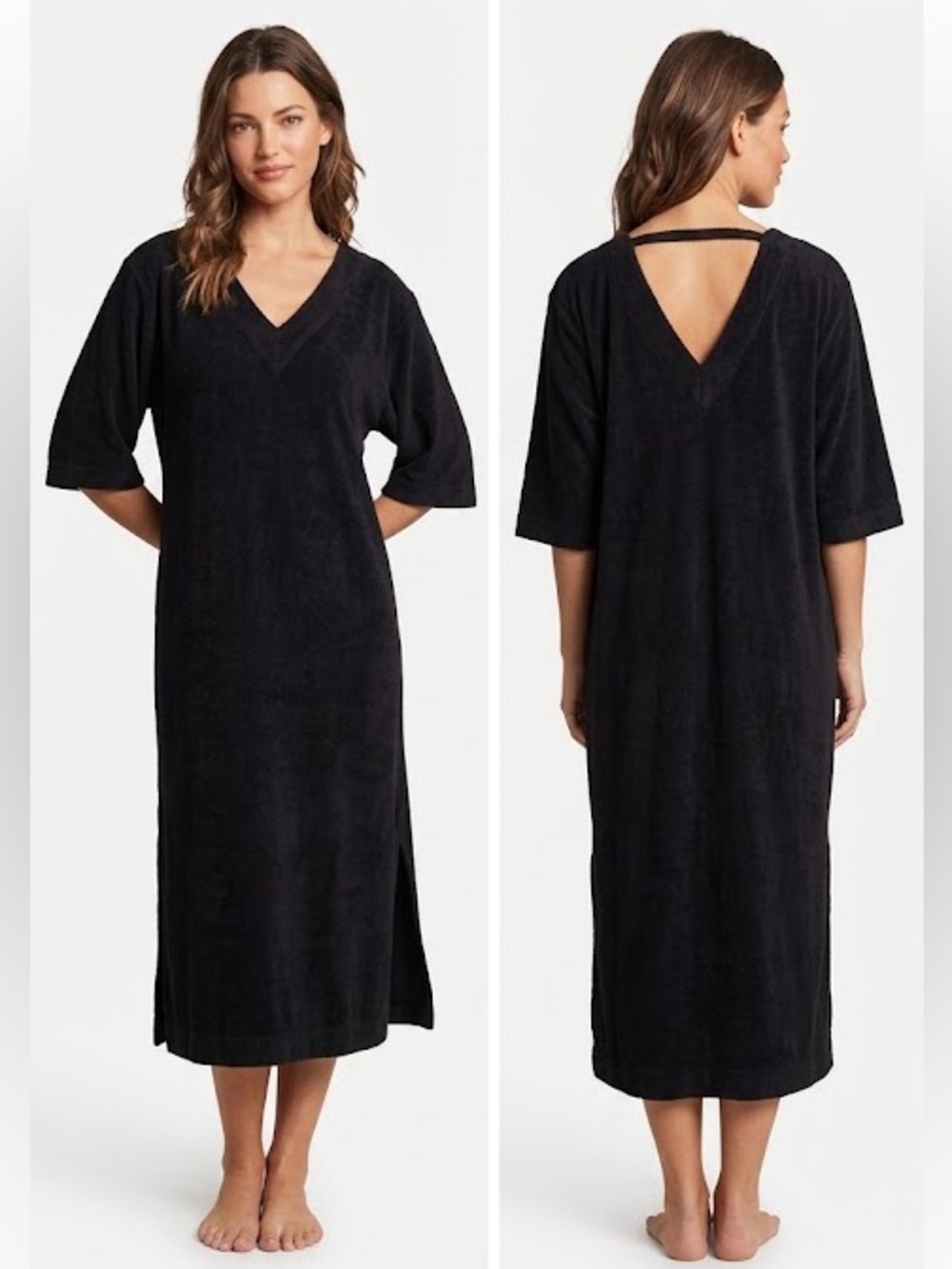Barefoot Dreams NWT Cozy Terry Double V Midi Maxi Caftan Beach Cover Up Dress XL
